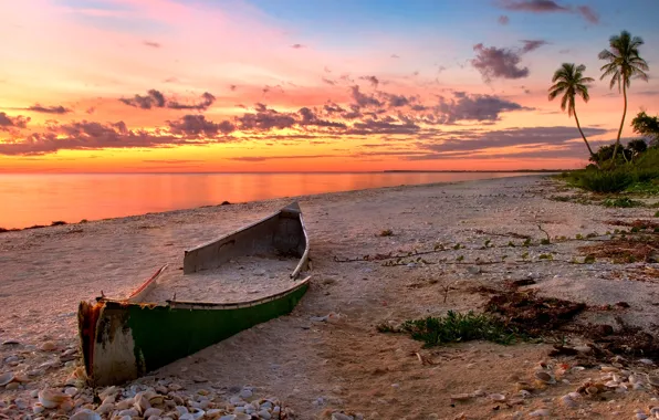 Sand, sea, beach, landscape, sunset, nature, the ocean, boat