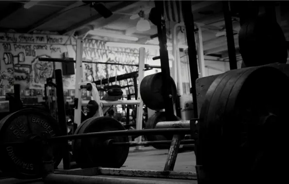 Picture black and white, hall, rod, gym, fitness