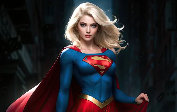 Picture art, supergirl, justice, superheroes, energizing