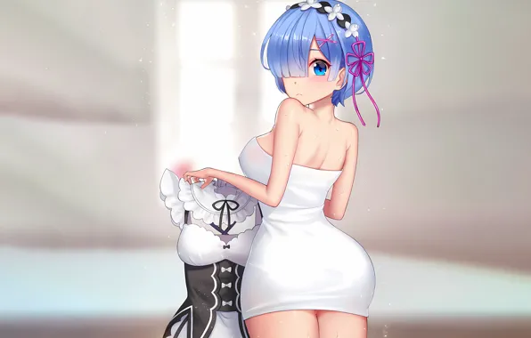 Girl, sexy, wet, anime, blue eyes, beautiful, short hair, pretty