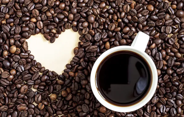 Heart, coffee, Cup, love, heart, beans, coffee