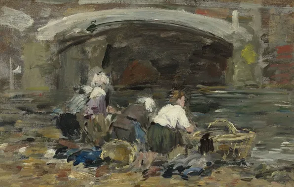Women, picture, genre, Eugene Boudin, Eugene Boudin, Laundresses near the Bridge
