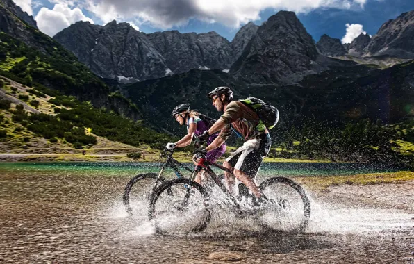 Picture mountains, nature, woman, Alps, male, cyclists, tourists