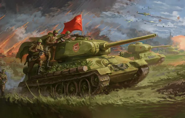 Picture Aircraft, Soldiers, USSR, Art, Tank, WWII, Tanks, The great Patriotic war