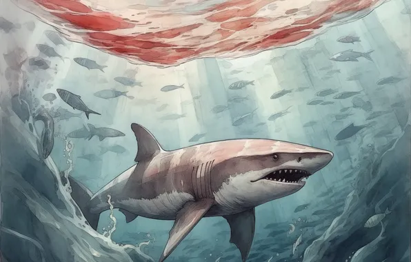 Picture Fish, Shark, Predator, Underwater world, Digital art, AI art, The Art of Artificial Intelligence, Neural …