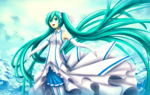 The sky, girl, clouds, hair, art, Hatsune Miku, Vocaloid, Vocaloid