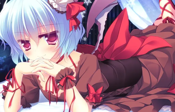 Look, girl, smile, the demon, touhou, remilia scarlet, art, embarrassment