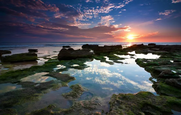 Sea, water, sunset, stones