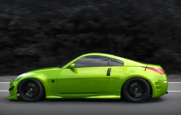 Picture green, tuning, speed, nissan, 350z