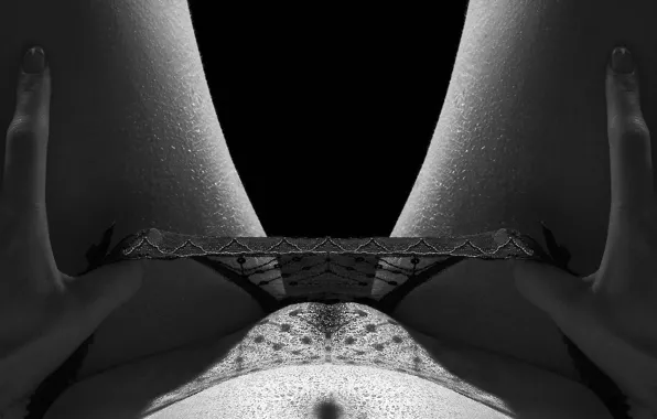 Panties, black and white, navel