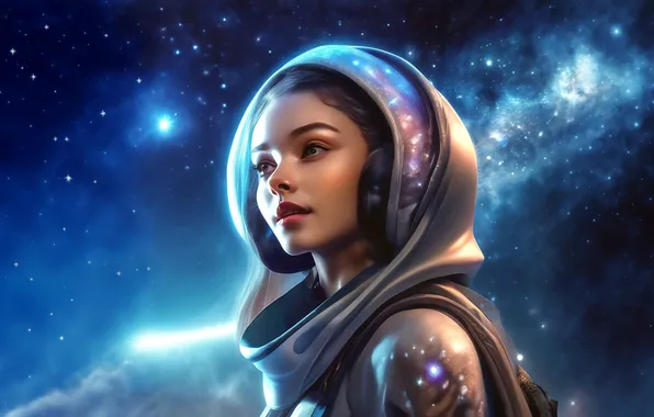 Girl, space, stars, landscape, nature, fiction, the universe, astronaut