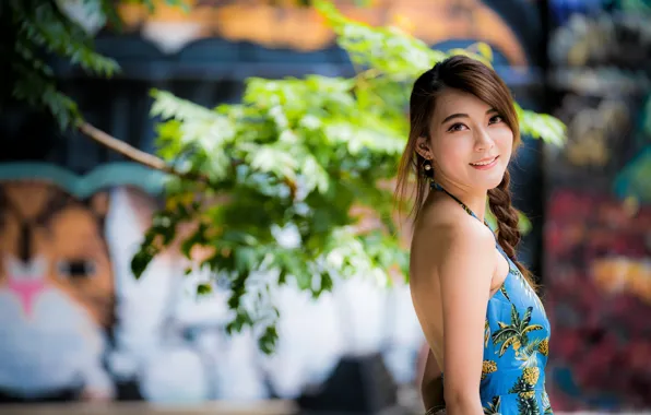 Girl, smile, Asian, cutie, bokeh