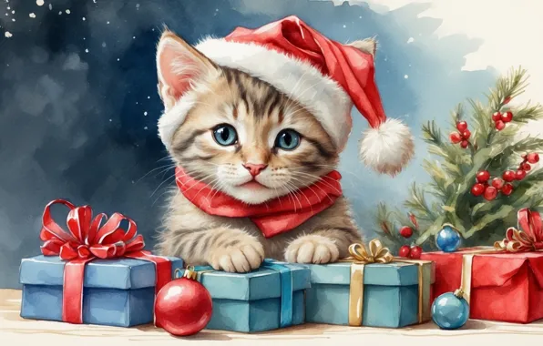 Cat, look, balls, branches, pose, kitty, figure, cat