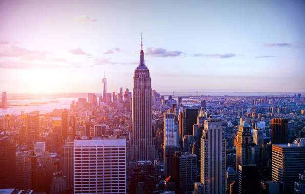 Sunset, New York, skyscraper