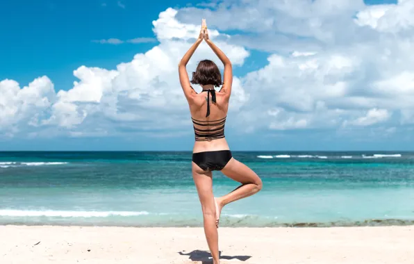 Clouds, pose, yoga, space, space, clouds, pose, seashore