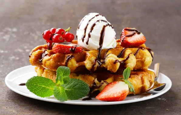 Berries, ice cream, dessert, waffles, dessert, Ice cream