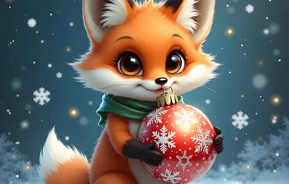 Ball, Christmas, Fox, New year, Fox, AI art, neural network