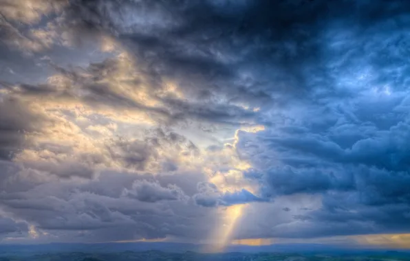 Clouds, rays, light, earth, The sky