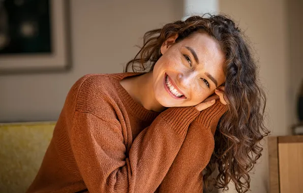 Look, smile, curly, joyful