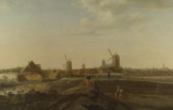 Picture windmill, krtina, Willem van Drielenburgh, Landscape with a view on Dordrecht