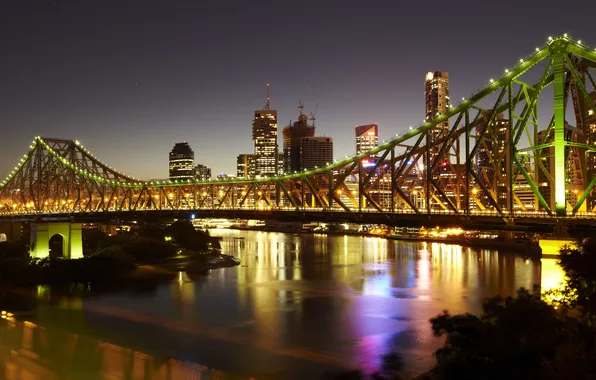 Night, bridge, city, lights, home, Australia, skyscrapers, Australia