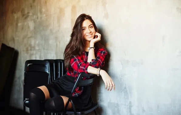 Look, girl, smile, background, hair, chair