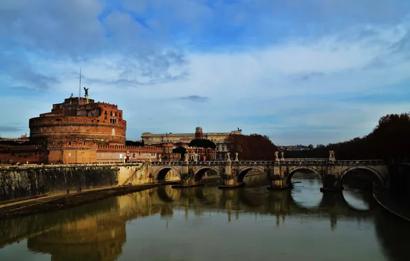 Picture the sky, bridge, the city, river, photo, Italy, Rome, Tiber