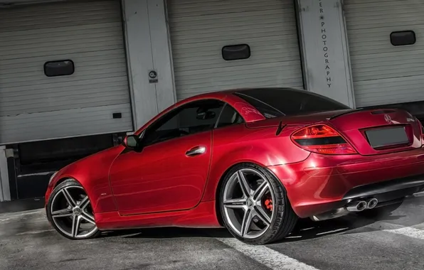 Red, coupe, garage, Mercedes