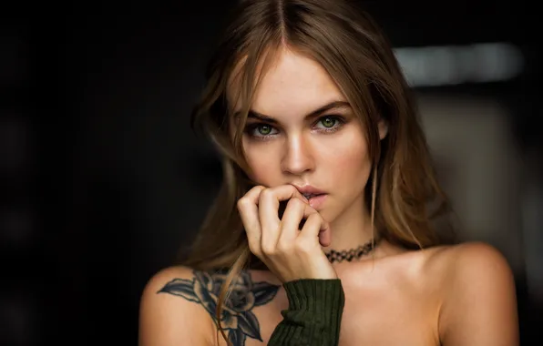 Picture girl, model, portrait, tattoo, shoulders, Anastasia Shcheglova
