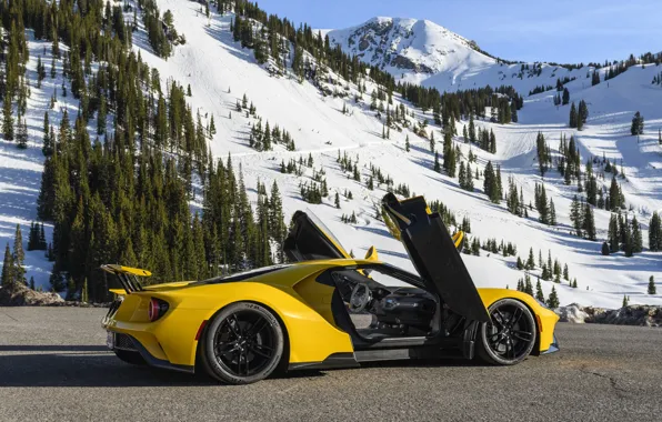 Picture mountains, Ford, the door, supercar, Ford GT, 2017