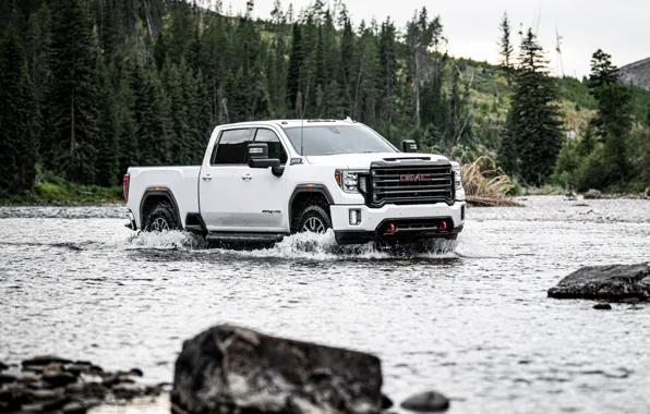 River, stones, pickup, GMC, Ford, Sierra, AT4, 2020