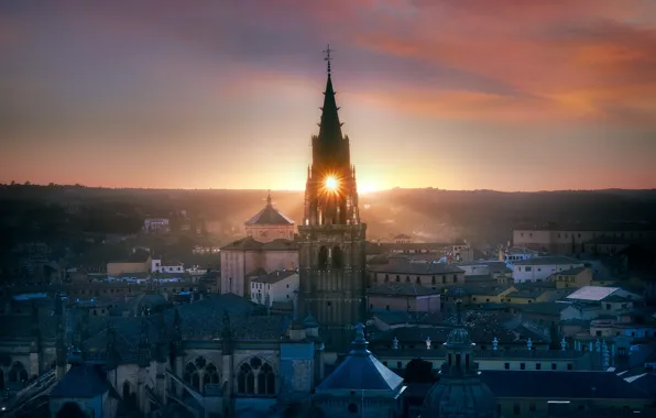 The sun, the city, the evening, Church, Spain, Toledo