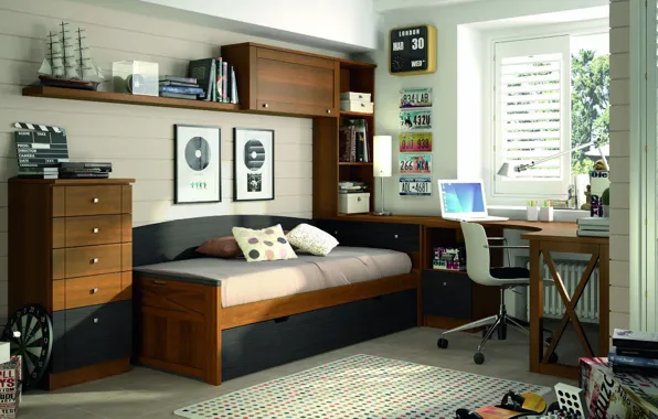 Design, style, interior, bedroom, Desk, the room of the student