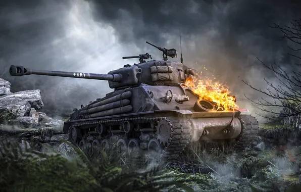 World of tanks, Sherman, Sherman, the main American medium tank, fury, M4A3E8