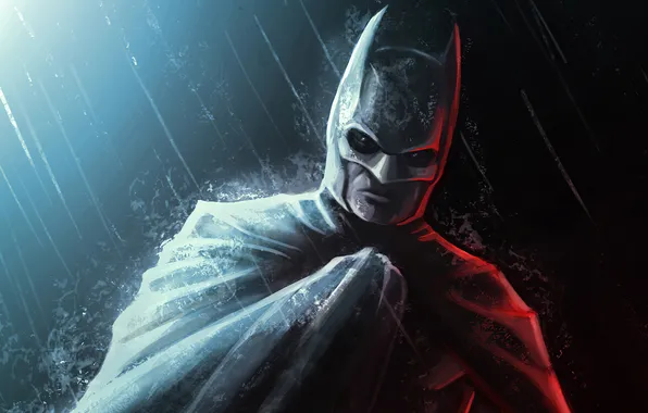 Light, night, rain, mask, art, costume, Batman, Batman