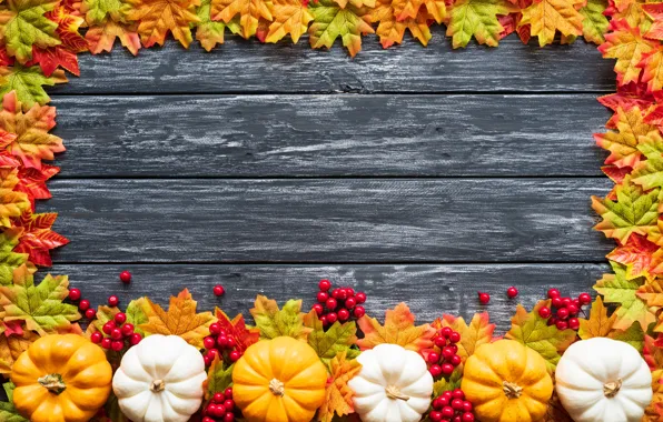 Autumn, leaves, background, Board, colorful, pumpkin, maple, wood