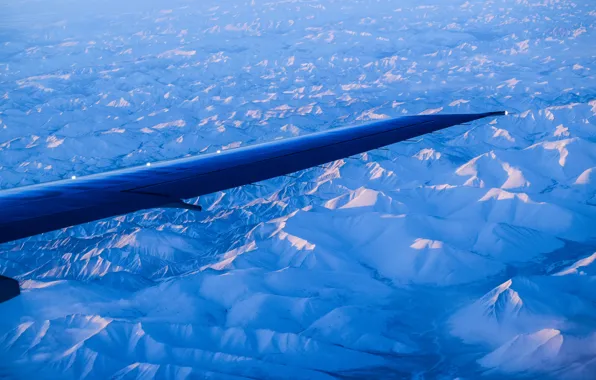 The sky, mountains, The plane, wing, North