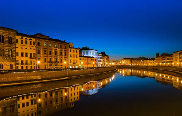The sky, water, night, lights, reflection, river, home, lights