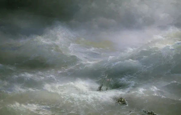 Picture, Wave, shipwreck, 1889, seascape, Ivan Aivazovsky
