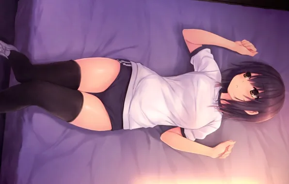 Girl, shorts, lies, blanket, Coffee-Kizoku, uniform gym