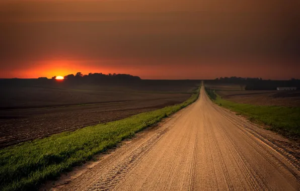 Road, field, the sun, space