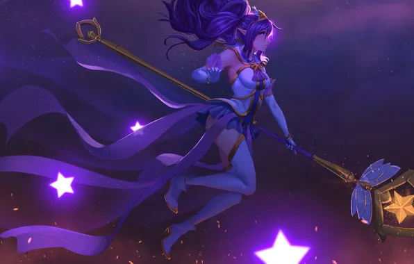 Picture Stockings, Skirt, Stars, Art, Staff, League of Legends, Janna, LoL