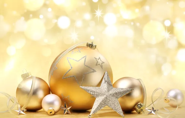Balls, decoration, glare, balls, toys, star, New Year, Christmas