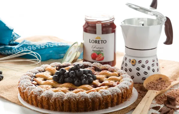 Chocolate, blueberries, strawberry, pie, cakes, sweet, marmalade, powdered sugar