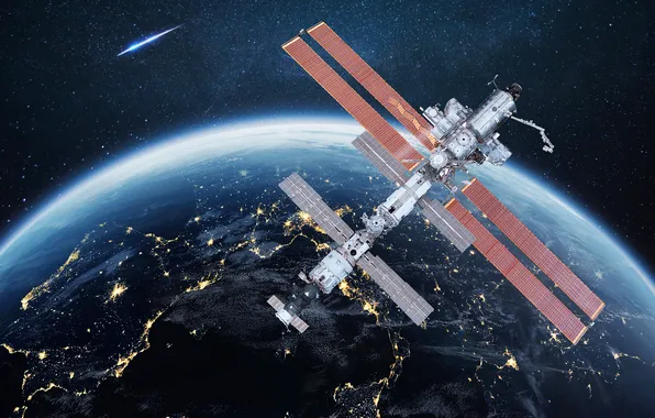 Picture dark, station, fly, starship, space station, conceptual, progress