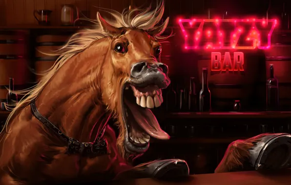 Picture artwork, the horse in the bar, Screaming Horse, Sviatoslav Gerasimchuk