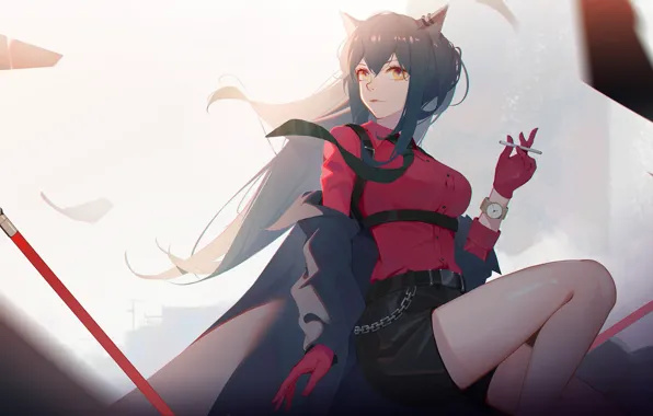 Girl, cigarette, ears, Texas, Arknights