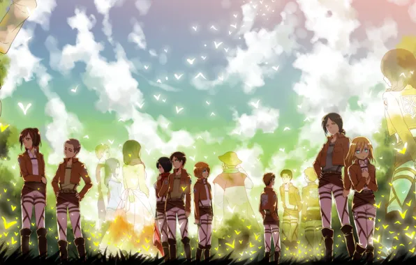 Picture sadness, field, girls, soldiers, guys, silhouettes, art, mikasa ackerman
