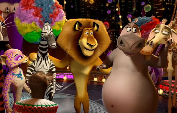 Cartoon, Madagascar 3, Alex The Lion, Hippo Gloria, Melman the giraffe, Zebra Marty