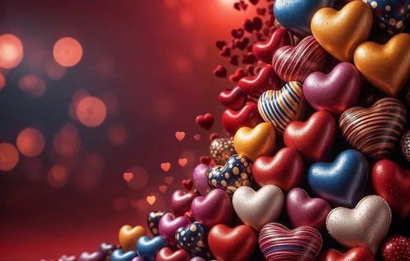 Love, holiday, heart, heart, hearts, heart, colorful, red background